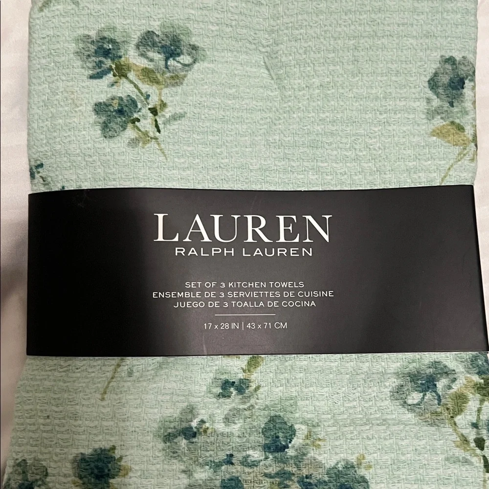 Lauren Ralph Lauren Kitchen Towels set of 3 Mint Blue, Blue, Green